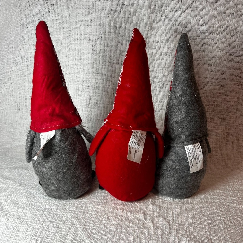 Set of 3 Christmas Gnomes‎ Stuffed Standing Holiday Nordic Red Gray 13.5"-14.5"H - Picture 5 of 5
